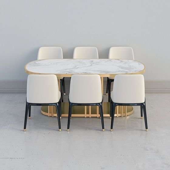 Elegant Low-Poly Dining Table and Chairs 3D model