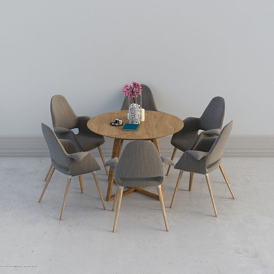 Round Table and Six Chairs 3D model for Modern Designs