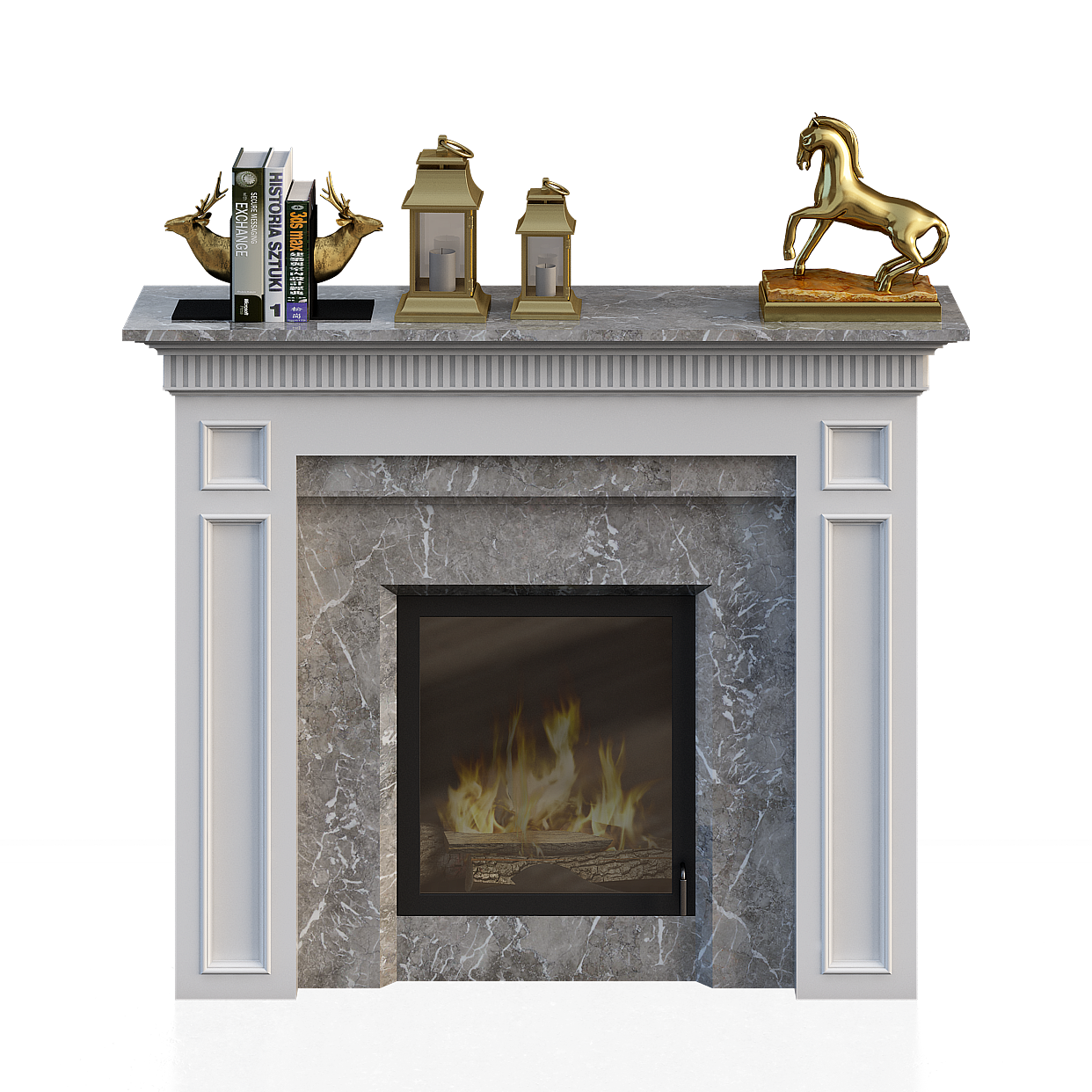 Classic Marble Fireplace 3D Model – Detailed Marble Design