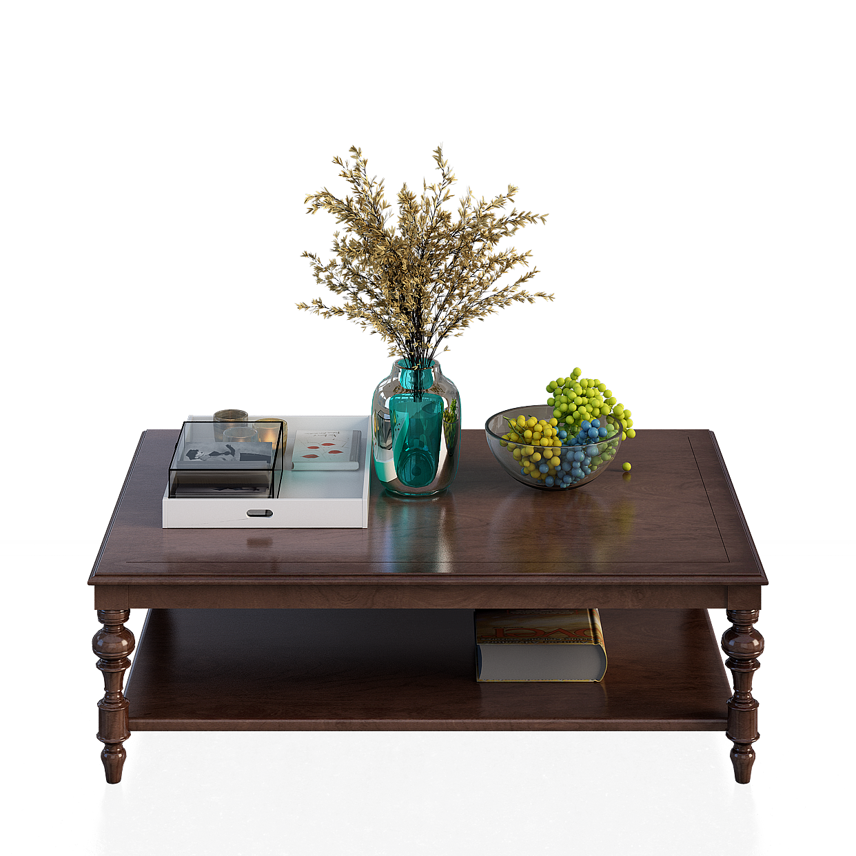 Cozy Corner Coffee Table 3D Model – Dark Wood Finish