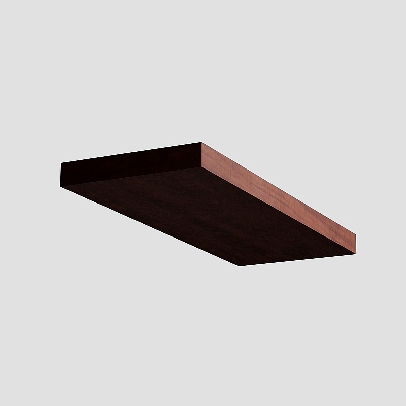 Dark brown wood plank with smooth top and rough side on grey background