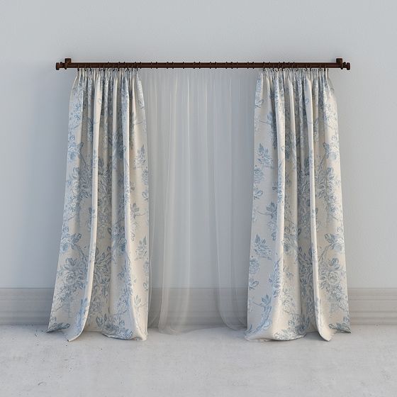 Elegant Floral Sheer Curtains 3D model for Creative Projects