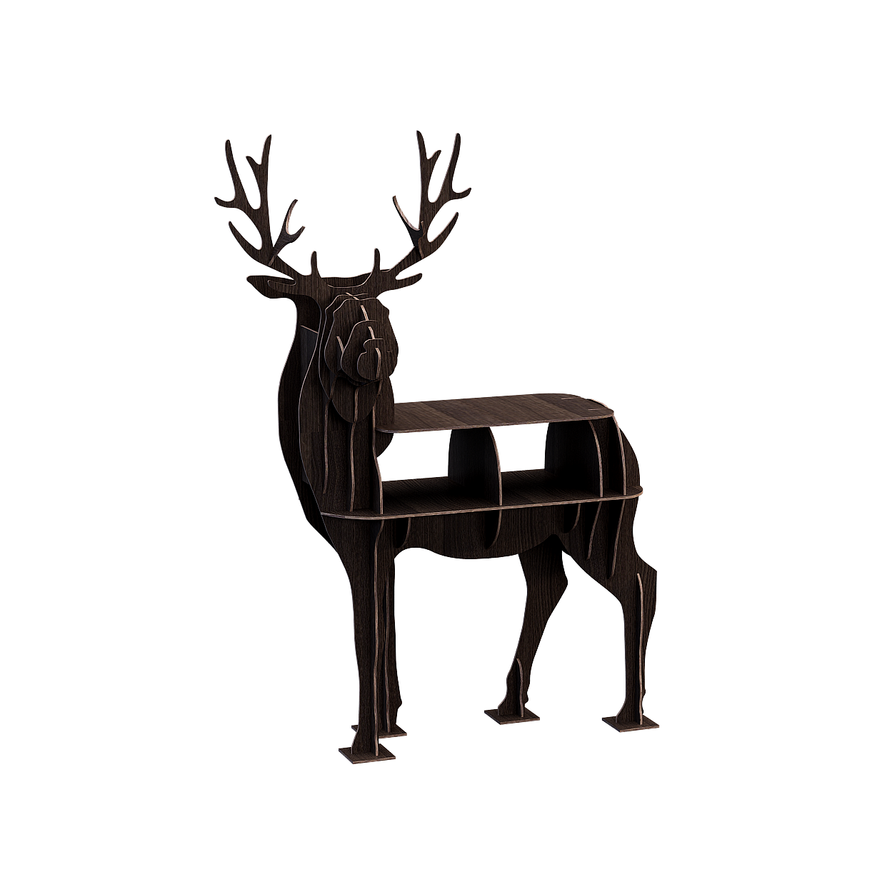 Elegant Deer-Shaped Bookshelf 3D Model – Low-Poly Brown Wood