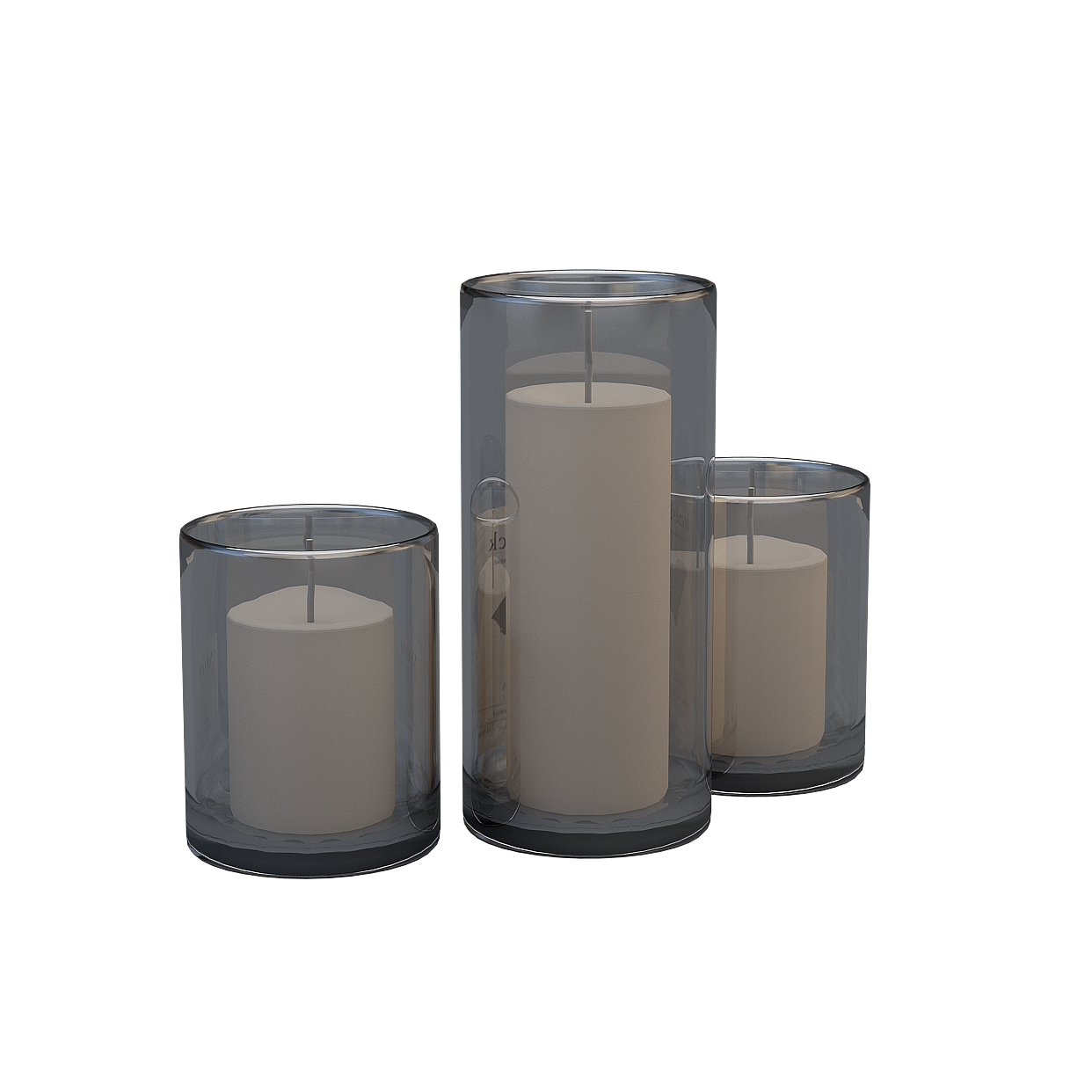 Transparent Candle Holder Set 3D Model – Minimalist Glass Design