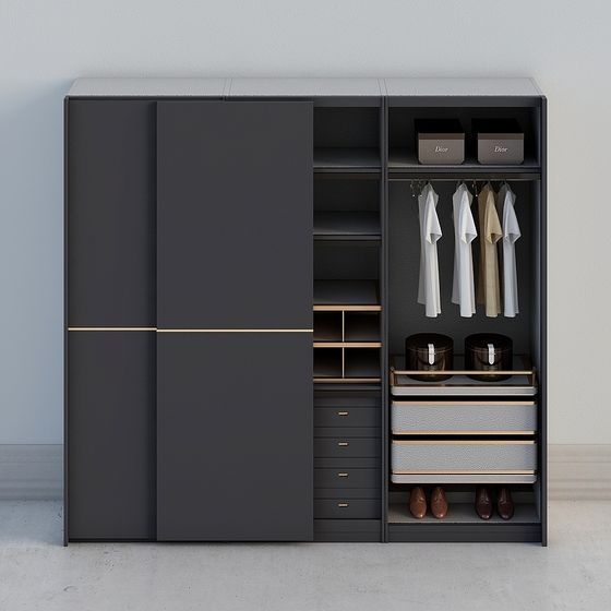 Modern Black Wardrobe 3D Model for Contemporary Spaces