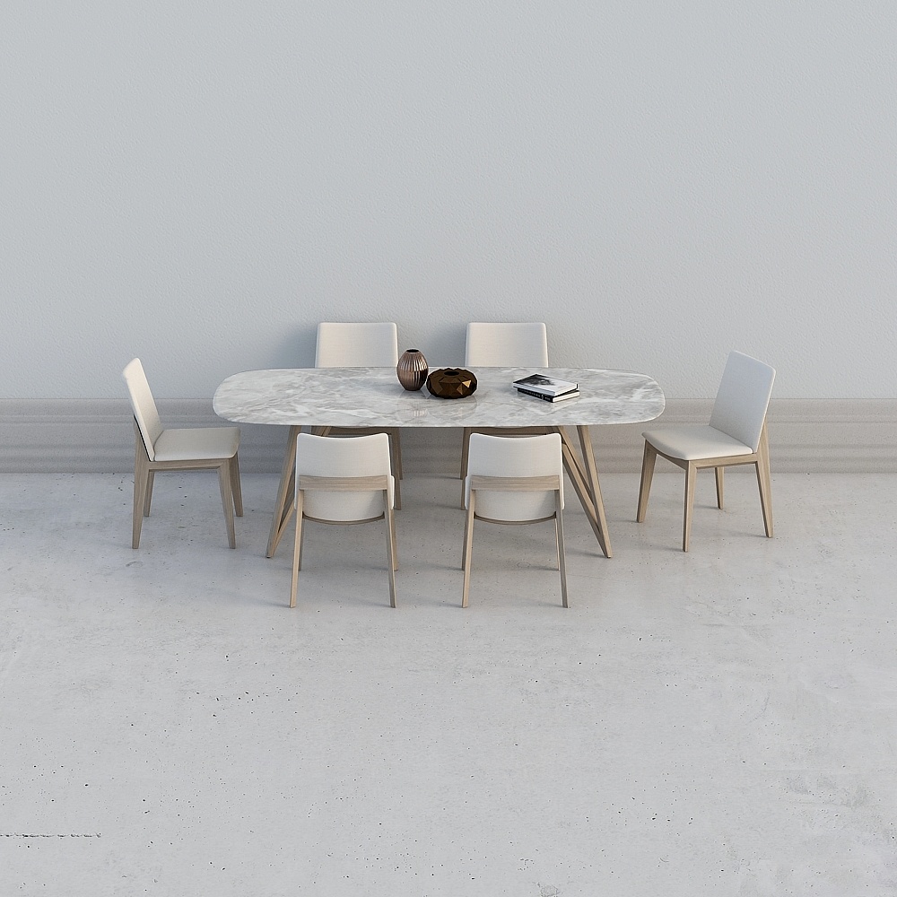 Marble Dining Table and Chairs Set 3D model