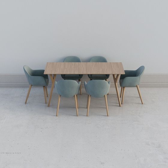 Elegant 6-Person Dining Table and Chairs 3D model