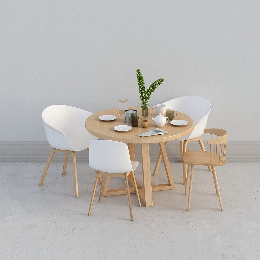 Una simple combinación de mesa de comedor de color madera con