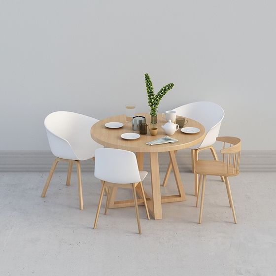 Una simple combinación de mesa de comedor de color madera con