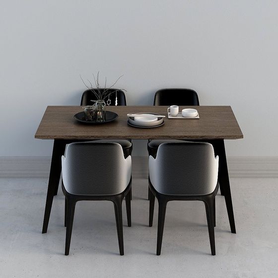 Modern Minimalist 3D Model Dining Table and Chair Set