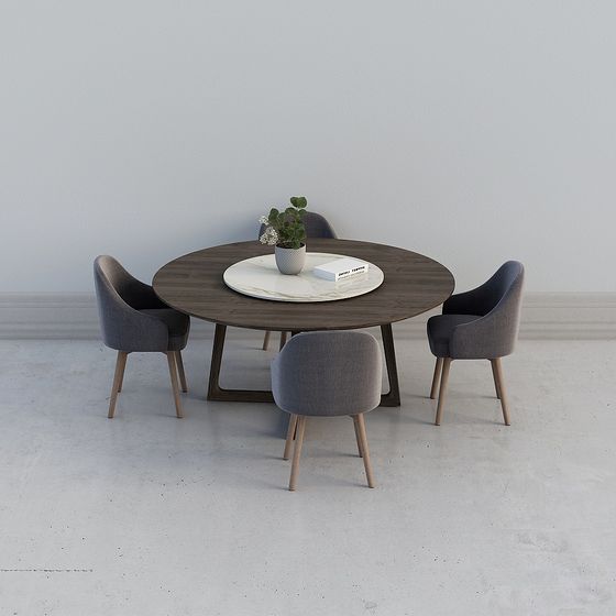 Stylish Round Table with Four Chairs 3D model