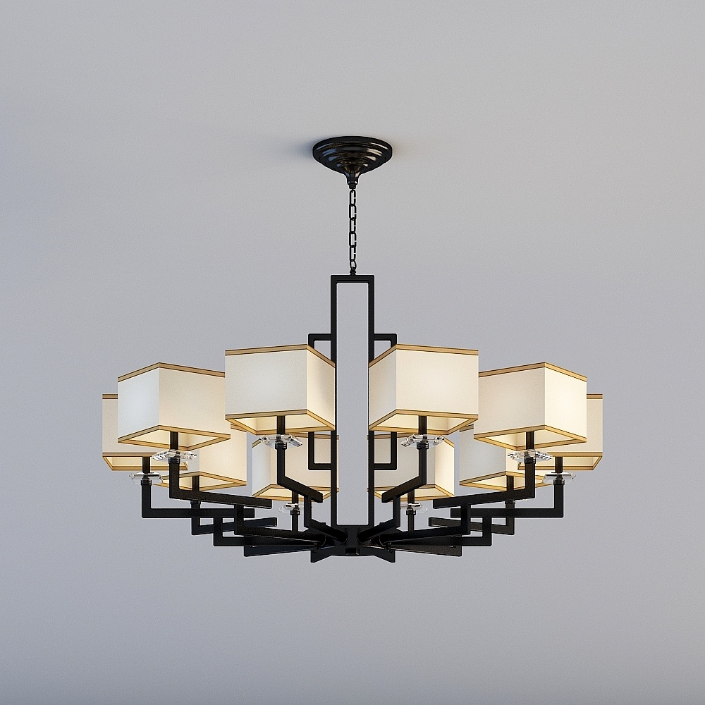 Three-dimensional Lighting City·YML-New Chinese Restaurant Entrance Bedroom Study Iron Art Fabric Chandelier-3030-10-Matte Black