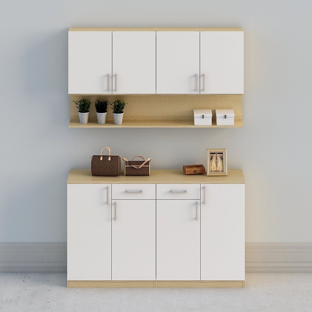 【全屋定製】-現代簡約米白北歐原木玄關櫃廳櫃鞋櫃-門廳組合27-02