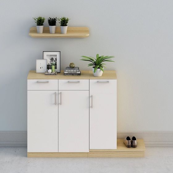 【풀 하우스 사용자 정의]-현대식 베이지 나무 북유럽 콘솔 캐비닛 홀 내각 신발 캐비닛-로비 조합 30-01