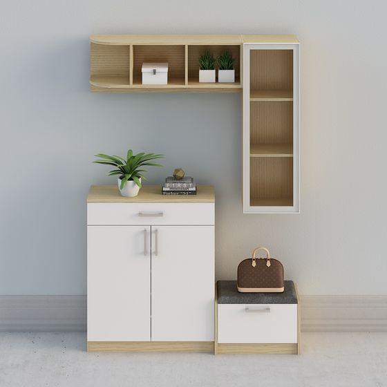 【풀하우스 사용자 정의】- 현대식 베이지 우드 북유럽 콘솔 캐비닛 홀 내각 신발 캐비닛 - 로비 조합 31-06