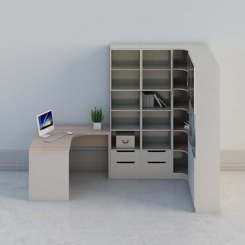 【全屋訂製】-萊切摩卡現代輕奢暖灰撞色-書櫃書桌-1