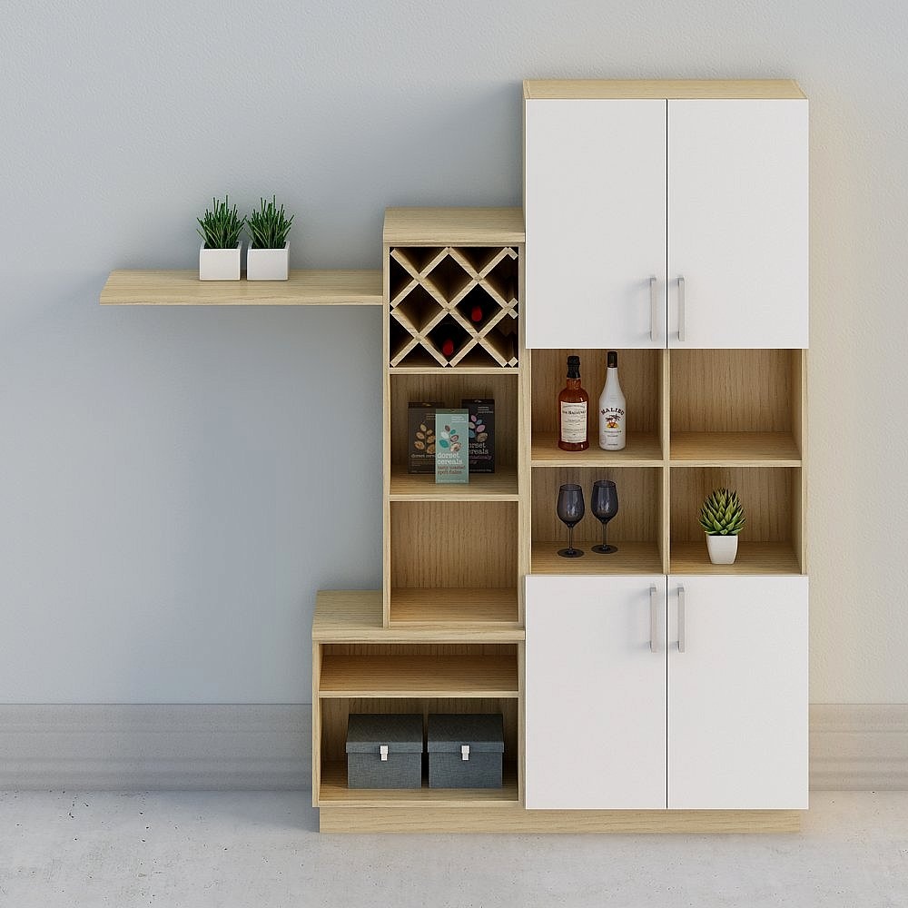 【全屋定製】-現代簡約米白原木北歐酒櫃餐邊櫃-餐邊櫃組合55