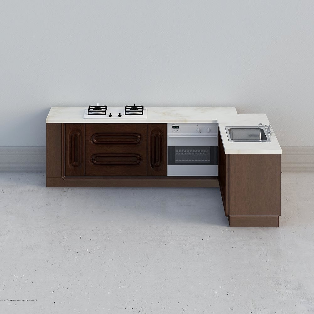 Stylish Low-Poly Kitchen Cabinet 3D model