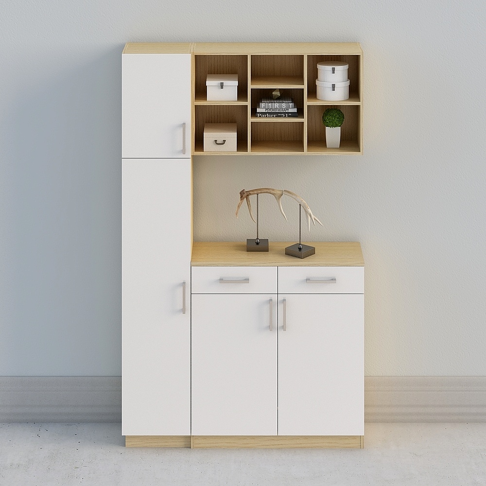 【全屋定製】-現代簡約米白北歐原木玄關櫃廳櫃鞋櫃-門廳組合15-03