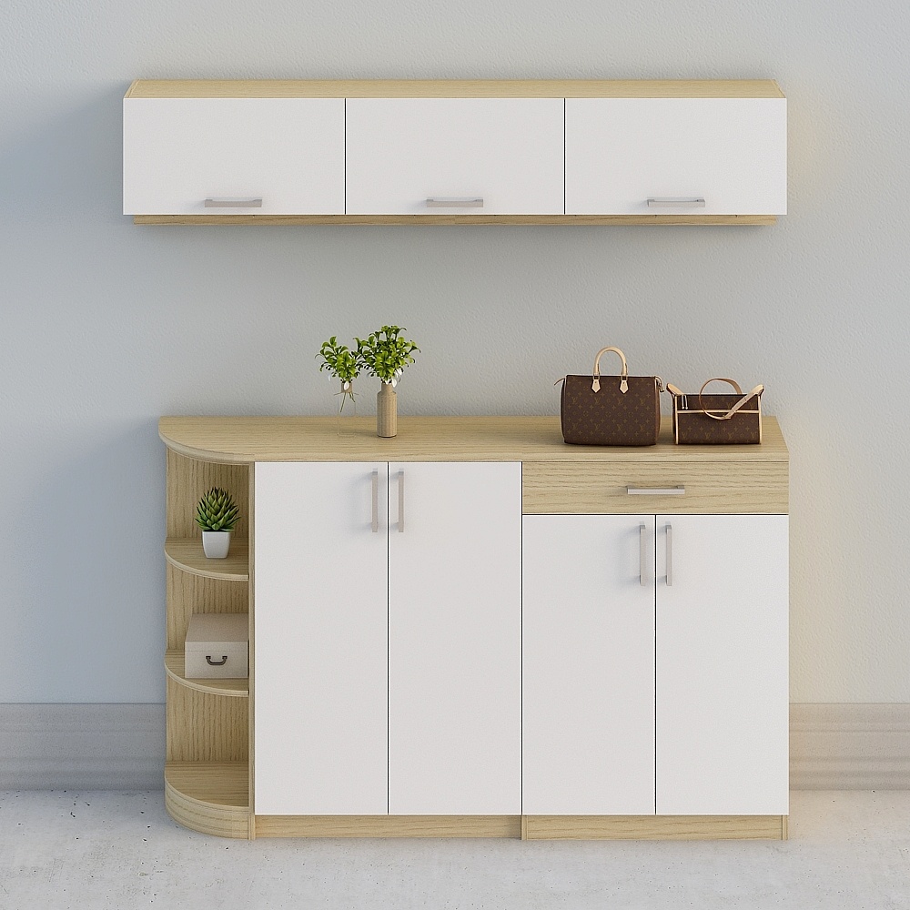 【全屋定製】-現代簡約米白北歐原木玄關櫃廳櫃鞋櫃-門廳組合19-06