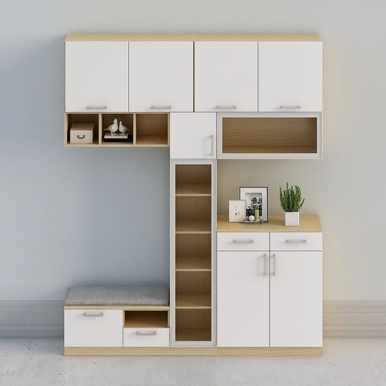 현대식 베이지 나무 북유럽 콘솔 캐비닐 홀 내각 신발 캐비닐-로비 조합 21-03