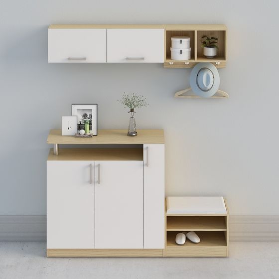 【全屋定製】-現代簡約米白北歐原木玄關櫃廳櫃鞋櫃-門廳組合22-02