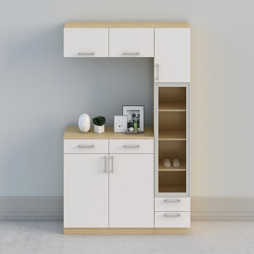 【全屋定製】-現代簡約米白北歐原木玄關櫃廳櫃鞋櫃-門廳組合12-06