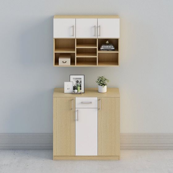 【全屋定製】-日式原木現代簡約米白玄關櫃廳櫃鞋櫃-門廳組合14-04