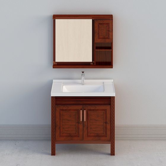 Elegant Low-Polygon Bathroom Cabinet 3D model
