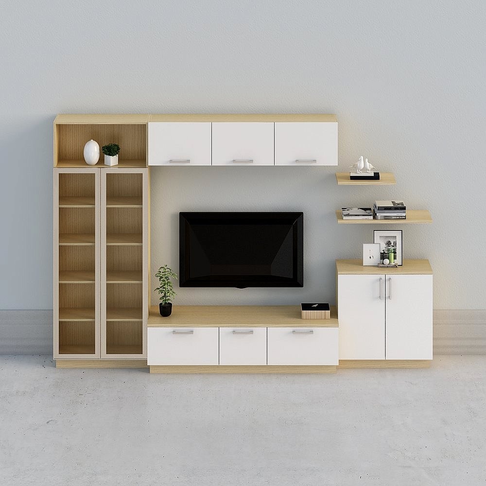 【全屋定製】-現代簡約米白原木北歐電視櫃-電視櫃組合35-07