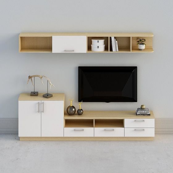 【全屋定製】-現代簡約米白原木北歐電視櫃-電視櫃組合37-02