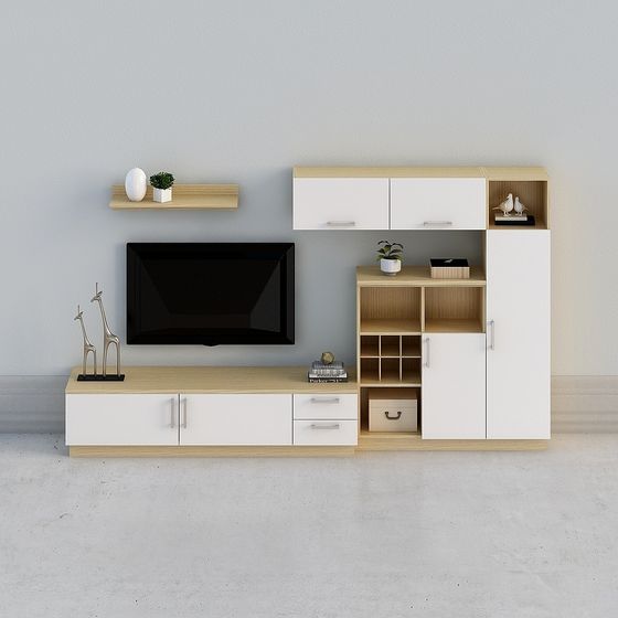 【全屋定製】-現代簡約米白原木北歐電視櫃-電視櫃組合36-04