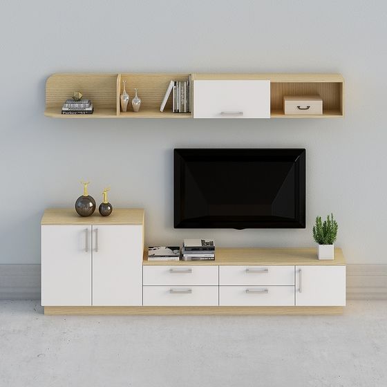 【全屋定製】-現代簡約米白原木北歐電視櫃-電視櫃組合37-04