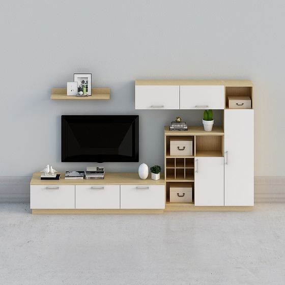 【全屋定製】-現代簡約米白原木北歐電視櫃-電視櫃組合36