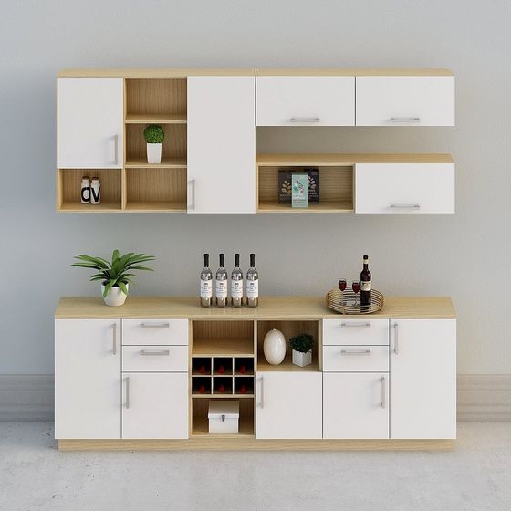 【全屋訂製】-日式原木現代簡約米白酒櫃餐邊櫃-餐邊櫃組合52-01