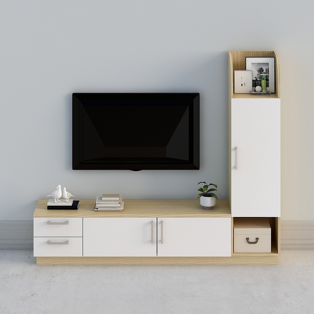 【全屋定製】-現代簡約米白原木北歐電視櫃-電視櫃組合31-02