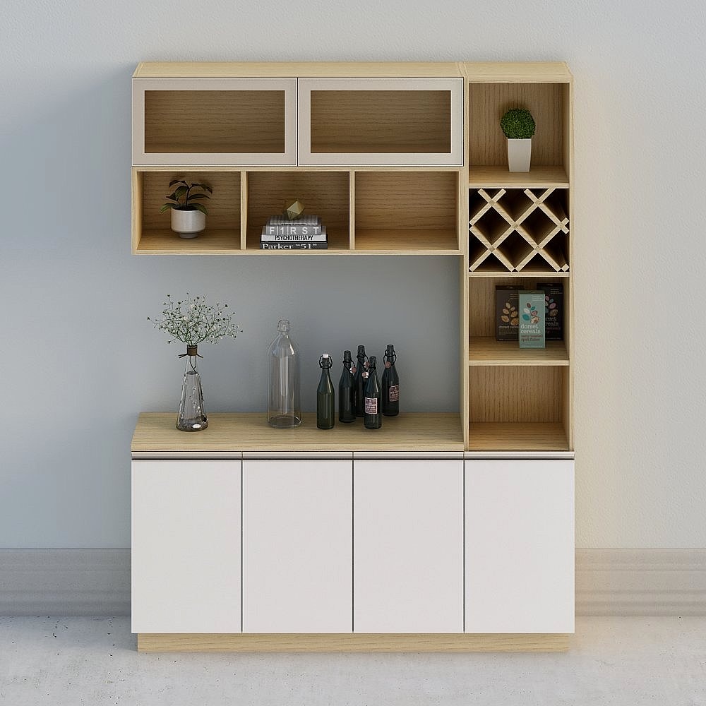 【全屋定製】-現代簡約米白原木北歐酒櫃餐邊櫃-餐邊櫃組合40