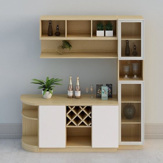 【全屋定製】-現代簡約米白原木北歐酒櫃餐邊櫃-餐邊櫃組合42-04