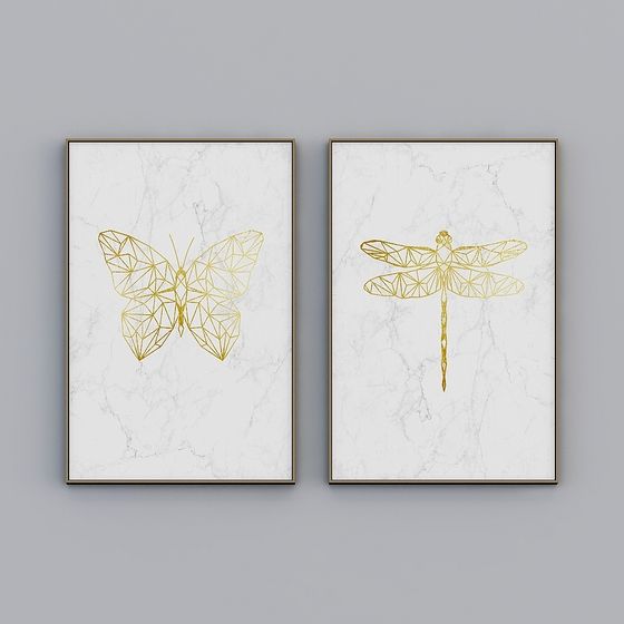 Golden Insect Art 3D model: Butterfly and Dragonfly