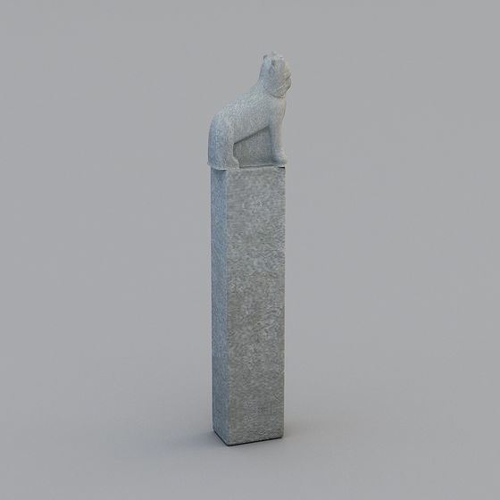 Unique Low-Poly Cat on Stone Column 3D model