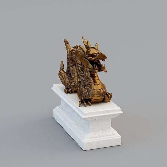Exquisite Golden Dragon Statue 3D Model for Creative Projects