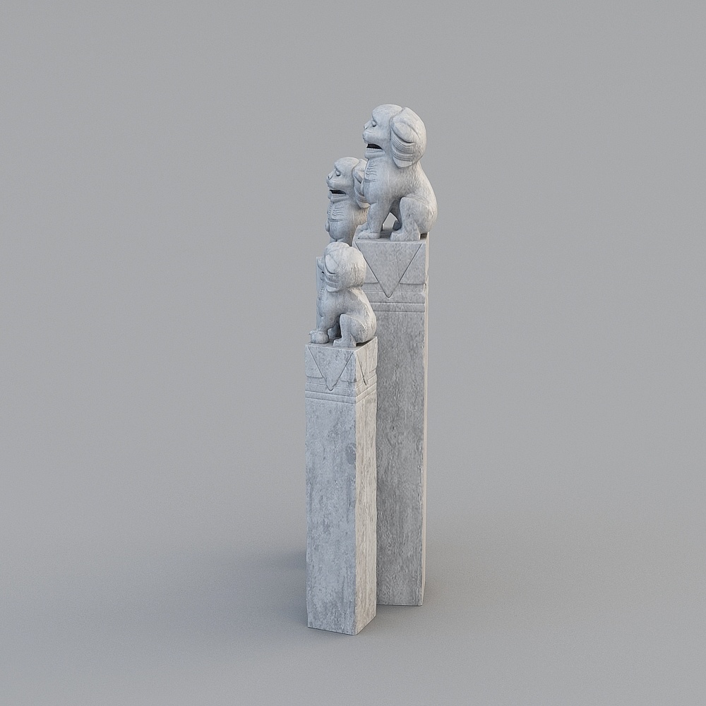 Stunning Stone Lion Pillar 3D model