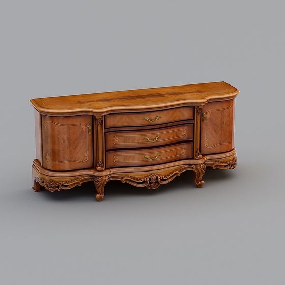 Vintage Curved Wooden Cabinet 3D model