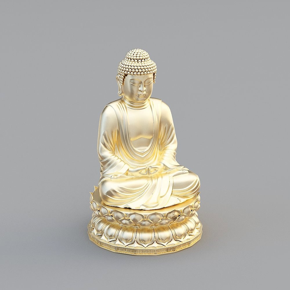Golden Buddha 3D Model on Lotus Base