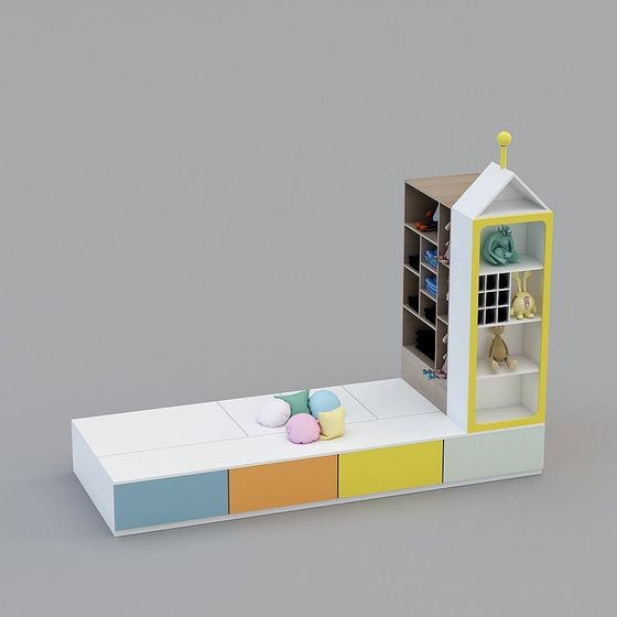Colorful Low-Poly Storage Cabinet 3D model for Playful Spaces