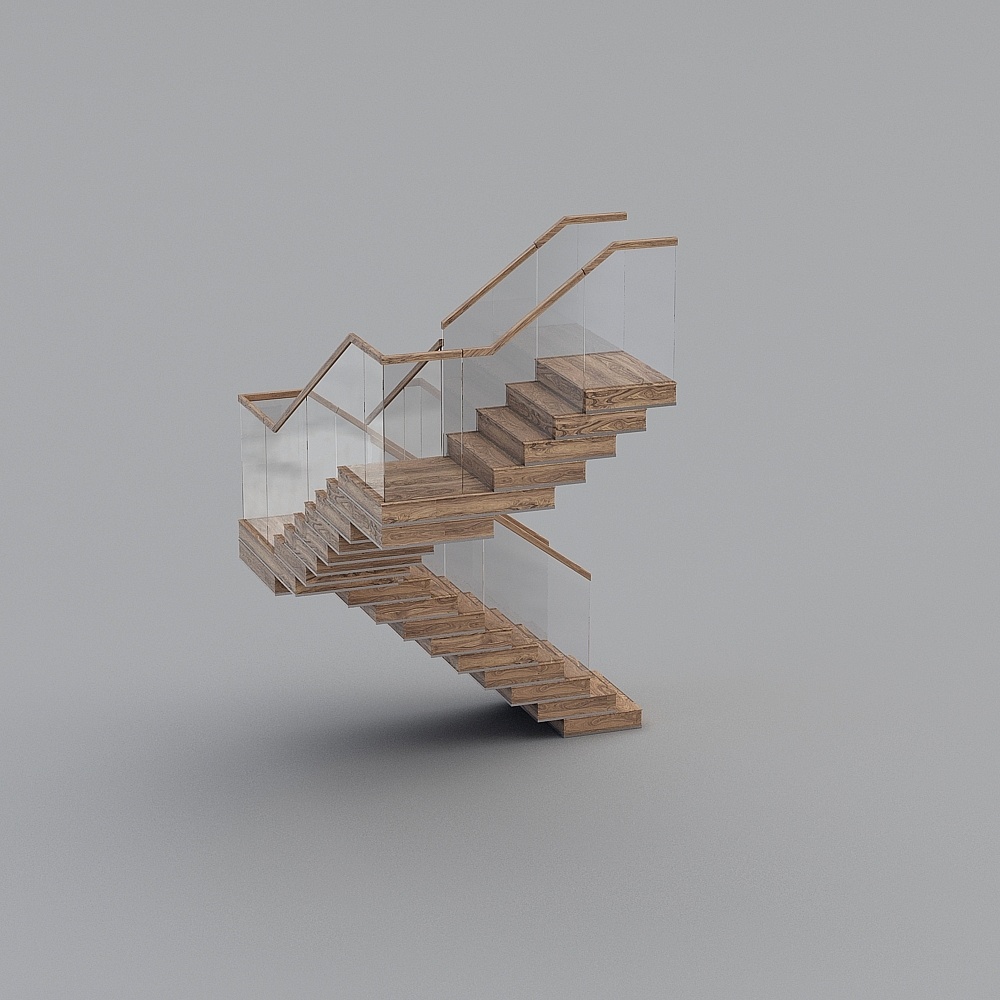 European wrought iron staircase combination of 3D model-02