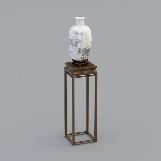 Porcelain Vase on Wooden Stand 3D model