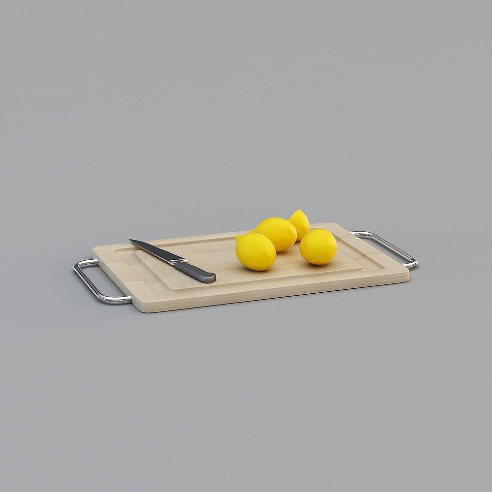 Wooden Cutting Board and Lemon 3D model
