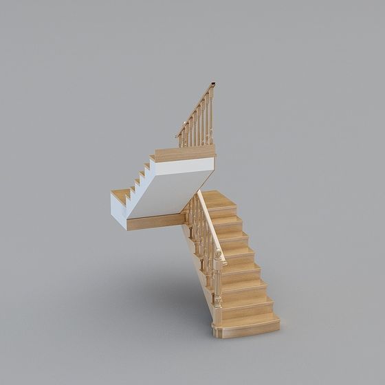 Elegant Low-Polygon Wooden Staircase 3D model