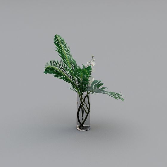 Glass Vase with Tropical Plant 3D model for Modern Spaces